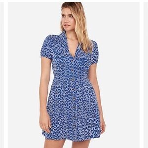 Express Blue and White Polka Dot Skater Dress - Size XS